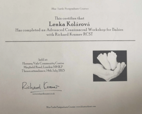 Lenka Kolárová Advanced Craniosacral Workshop for Babies certifikát