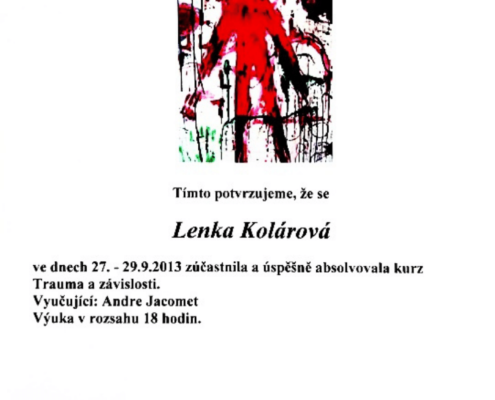 Lenka Kolárová Trauma a závislosti certifikát